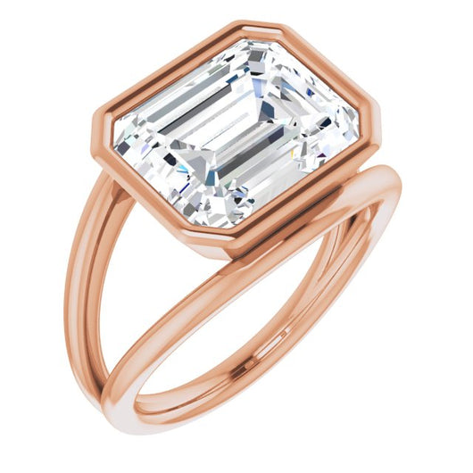 10K Rose Gold Customizable Bezel-set Emerald/Radiant Cut Style with Wide Tapered Split Band