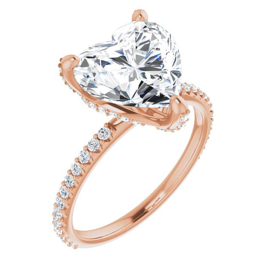 10K Rose Gold Customizable Heart Cut Design with Round-Accented Band, Micropav? Under-Halo and Decorative Prong Accents)