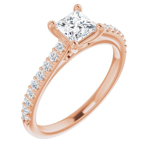 10K Rose Gold Customizable Cathedral-raised Princess/Square Cut Design with Accented Band and Infinity Symbol Trellis Decoration