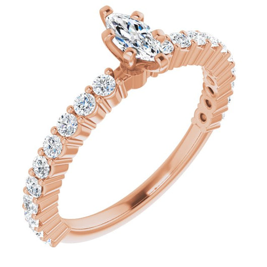 10K Rose Gold Customizable 8-prong Marquise Cut Design with Thin, Stackable Pav? Band