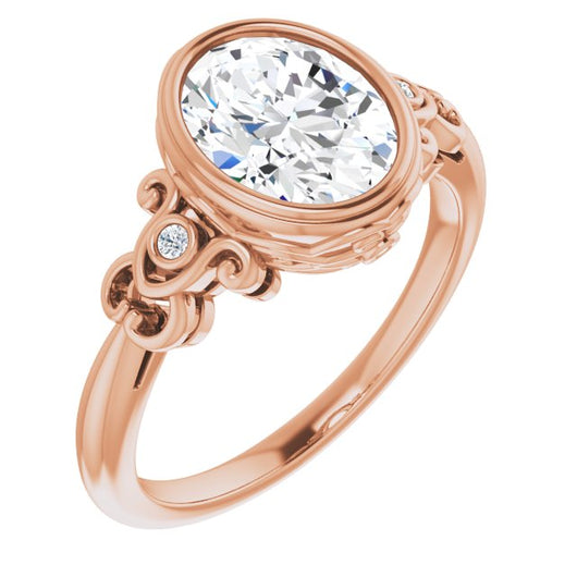 10K Rose Gold Customizable 5-stone Design with Oval Cut Center and Quad Round-Bezel Accents