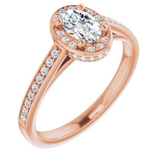 10K Rose Gold Customizable Cathedral-Halo Oval Cut Design with Under-halo & Shared Prong Band