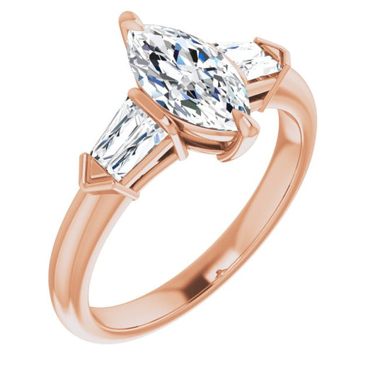 10K Rose Gold Customizable 5-stone Design with Marquise Cut Center and Quad Baguettes