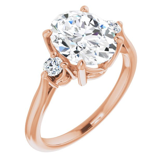 10K Rose Gold Customizable Three-stone Oval Cut Design with Small Round Accents and Vintage Trellis/Basket