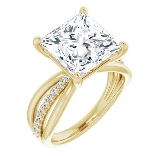 10K Yellow Gold Customizable Princess/Square Cut Design with Tri-Split Accented Band