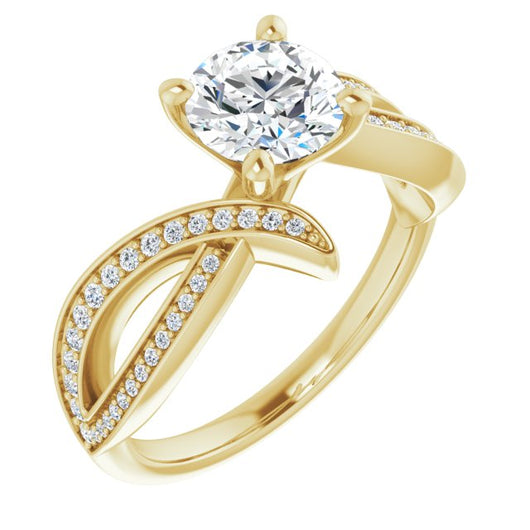 10K Yellow Gold Customizable Round Cut Design with Swooping Pavé Bypass Band