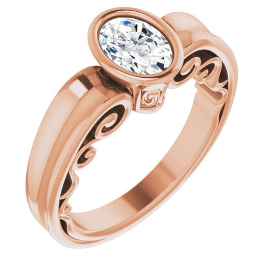 10K Rose Gold Customizable Bezel-set Oval Cut Solitaire with Wide 3-sided Band