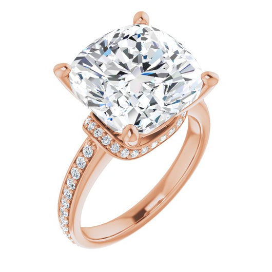 10K Rose Gold Customizable Cushion Cut Setting with Organic Under-halo & Shared Prong Band