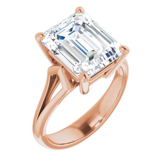 10K Rose Gold Customizable Cathedral-Raised Emerald/Radiant Cut Solitaire with Angular Chevron Split Band