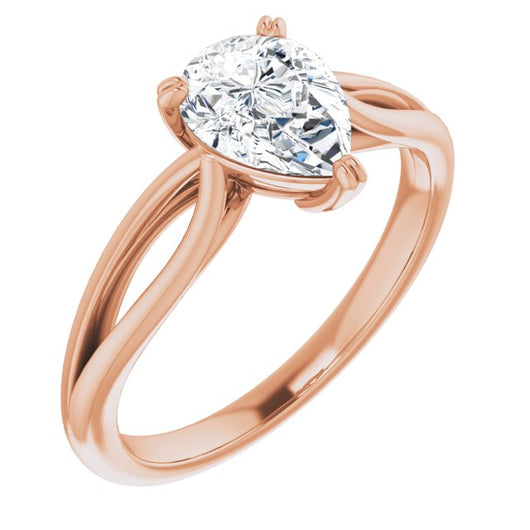 10K Rose Gold Customizable Pear Cut Solitaire with Wide-Split Band