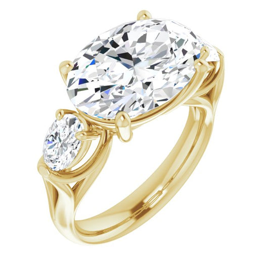 10K Yellow Gold Customizable Cathedral-set 3-stone Oval Cut Style with Dual Oval Cut Accents & Wide Split Band