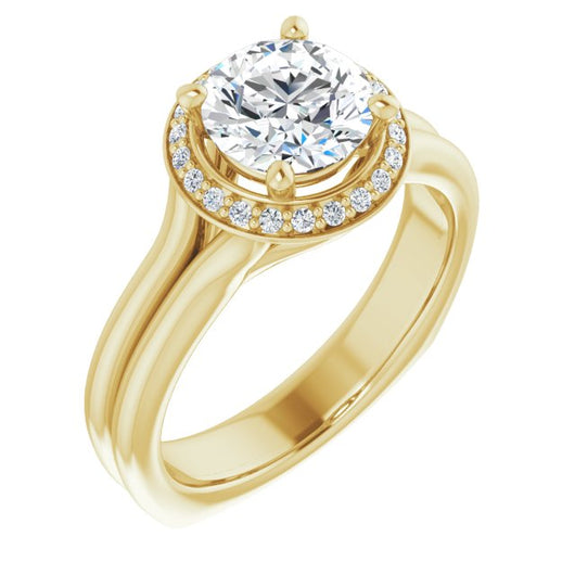 10K Yellow Gold Customizable Round Cut Style with Halo, Wide Split Band and Euro Shank