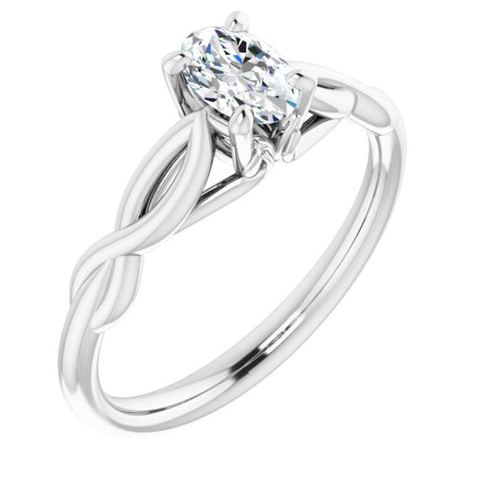 10K White Gold Customizable Oval Cut Solitaire with Braided Infinity-inspired Band and Fancy Basket)