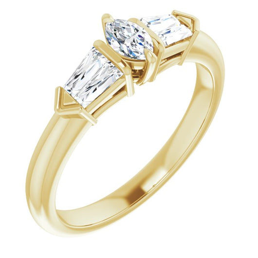 10K Yellow Gold Customizable 5-stone Design with Marquise Cut Center and Quad Baguettes