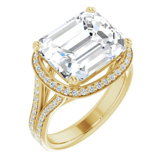 10K Yellow Gold Customizable Cathedral-set Emerald/Radiant Cut Style with Split-Pav? Band