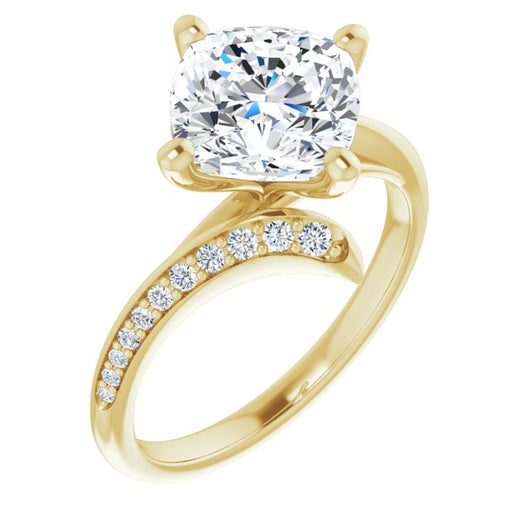 10K Yellow Gold Customizable Cushion Cut Style with Artisan Bypass and Shared Prong Band