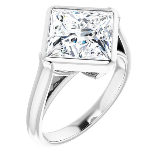 10K White Gold Customizable Cathedral-Bezel Princess/Square Cut 7-stone "Semi-Solitaire" Design