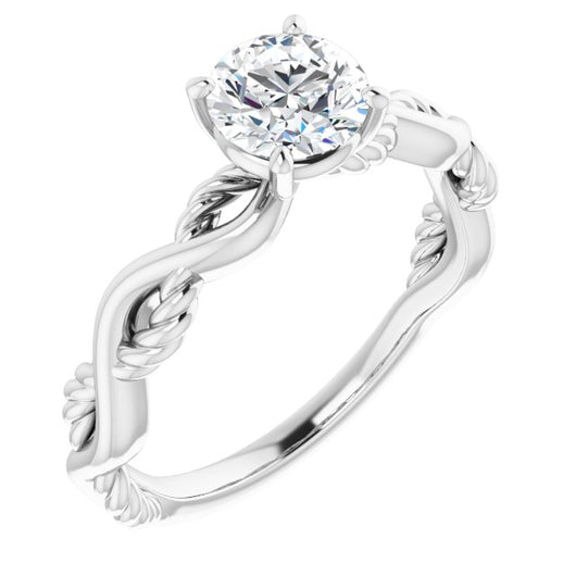 10K White Gold Customizable Round Cut Solitaire with Twisting Split Band