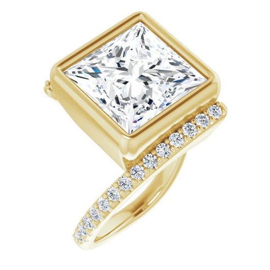 10K Yellow Gold Customizable Bezel-set Princess/Square Cut Design with Bypass Pavé Band