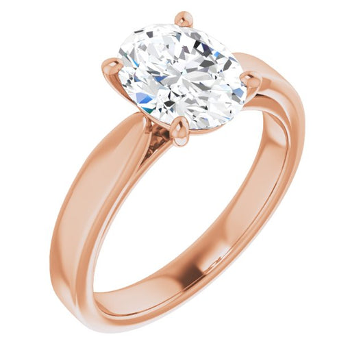 10K Rose Gold Customizable Oval Cut Cathedral Solitaire with Wide Tapered Band