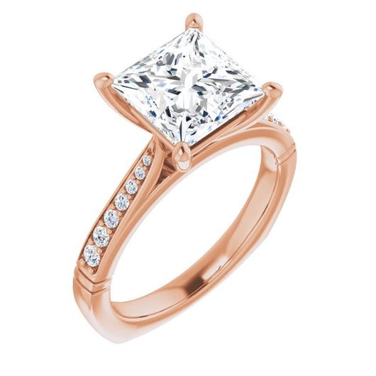 10K Rose Gold Customizable Princess/Square Cut Design with Tapered Euro Shank and Graduated Band Accents