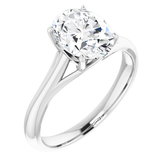 10K White Gold Customizable Oval Cut Solitaire with Crosshatched Prong Basket