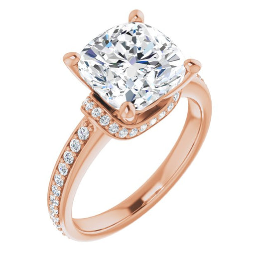 10K Rose Gold Customizable Cushion Cut Setting with Organic Under-halo & Shared Prong Band