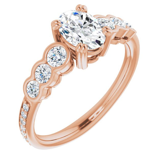 10K Rose Gold Customizable Oval Cut 7-stone Style Enhanced with Bezel Accents and Shared Prong Band