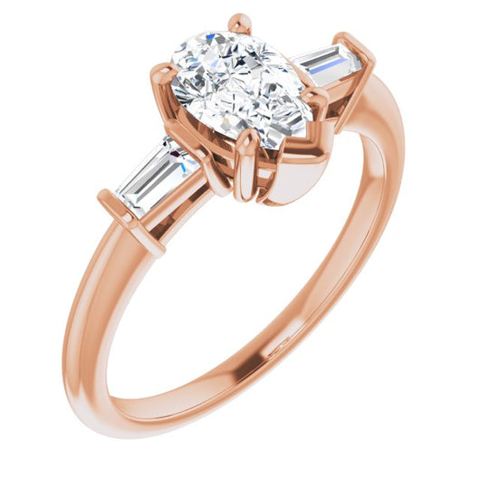 10K Rose Gold Customizable 3-stone Pear Cut Design with Dual Baguette Accents)