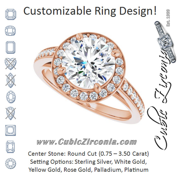 Cubic Zirconia Engagement Ring- The Farrah Michelle (Customizable Round Cut Style with Halo and Sculptural Trellis)