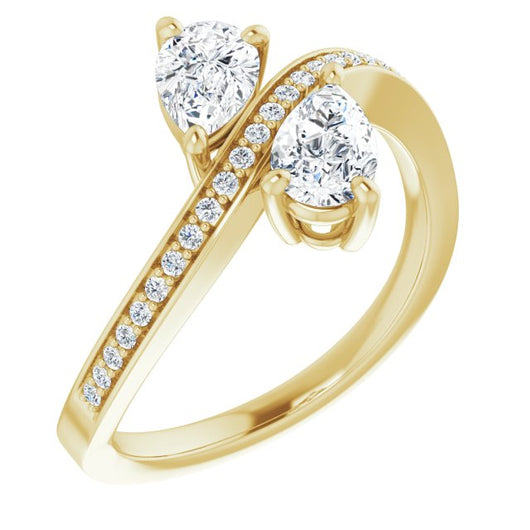 10K Yellow Gold Customizable 2-stone Pear Cut Bypass Design with Thin Twisting Shared Prong Band