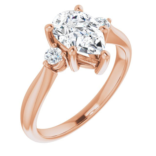 10K Rose Gold Customizable 3-stone Pear Cut Design with Twin Petite Round Accents