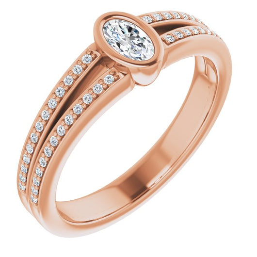 10K Rose Gold Customizable Bezel-set Oval Cut Design with Split Shared Prong Band