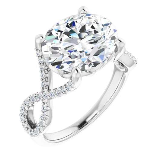 10K White Gold Customizable Oval Cut Design with Twisting Infinity-inspired, Pavé Split Band