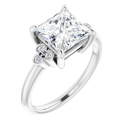 14K White Gold Customizable 7-stone Princess/Square Cut Center with Round-Bezel Side Stones