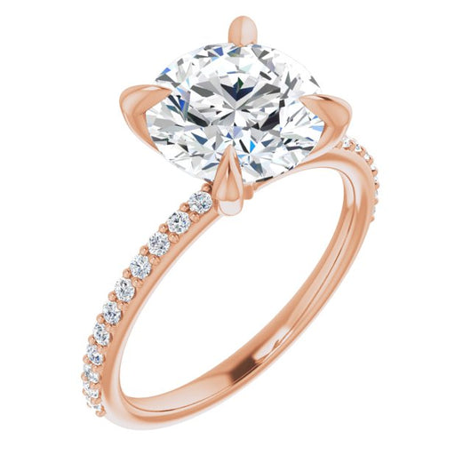 10K Rose Gold Customizable Round Cut Style with Delicate Pavé Band