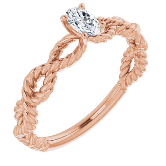 10K Rose Gold Customizable Oval Cut Solitaire with Infinity-inspired Twisting-Rope Split Band