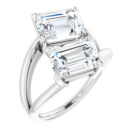 10K White Gold Customizable Two Stone Double Emerald/Radiant Cut Design with Split Bypass Band