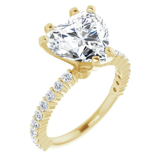 10K Yellow Gold Customizable 8-prong Heart Cut Design with Thin, Stackable Pav? Band