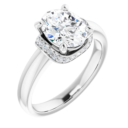 10K White Gold Customizable Oval Cut Style featuring Saddle-shaped Under Halo