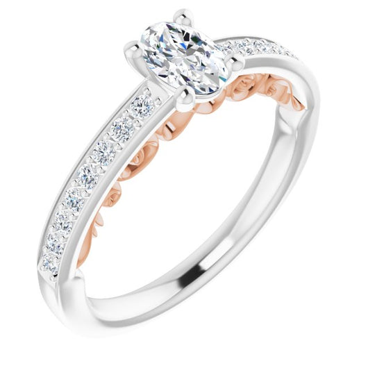 14K White & Rose Gold Customizable Oval Cut Design featuring 3-Sided Infinity Trellis and Round-Channel Accented Band