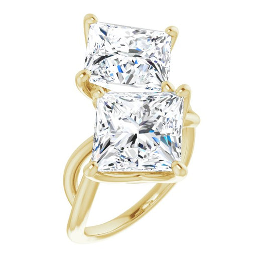 10K Yellow Gold Customizable 2-stone Princess/Square Cut Artisan Style with Wide, Infinity-inspired Split Band