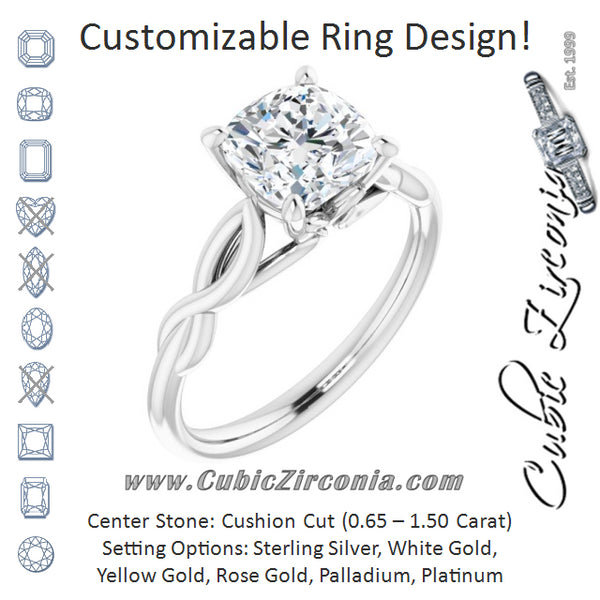 Cubic Zirconia Engagement Ring- The Diamond (Customizable Cushion Cut Solitaire with Braided Infinity-inspired Band and Fancy Basket)