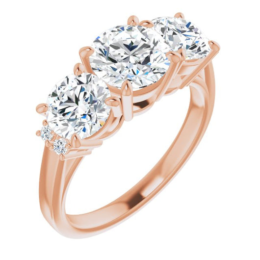 10K Rose Gold Customizable Triple Round Cut Design with Quad Vertical-Oriented Round Accents