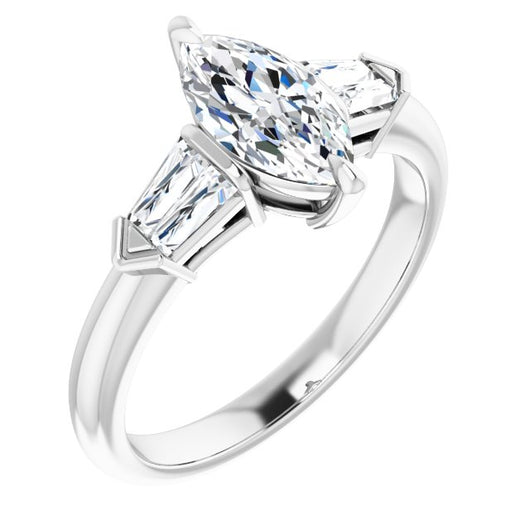 10K White Gold Customizable 5-stone Design with Marquise Cut Center and Quad Baguettes