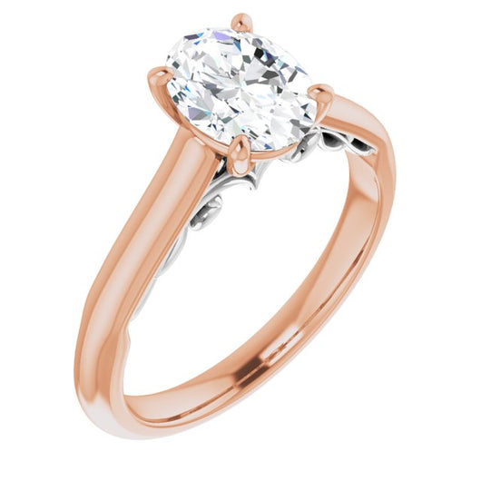 14K Rose & White Gold Customizable Oval Cut Cathedral Solitaire with Two-Tone Option Decorative Trellis 'Down Under'