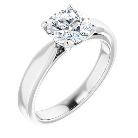 10K White Gold Customizable Round Cut Cathedral Solitaire with Wide Tapered Band