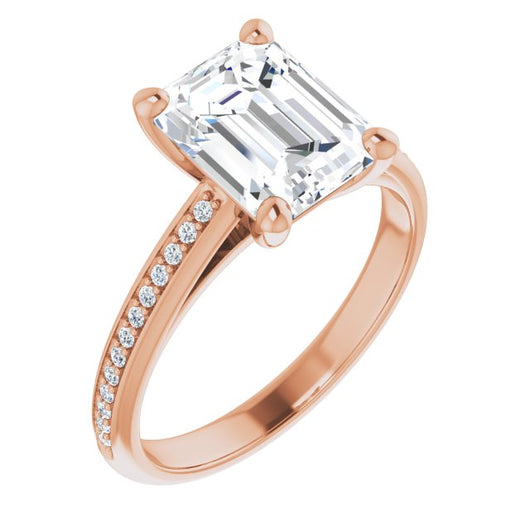 10K Rose Gold Customizable Cathedral-set Emerald/Radiant Cut Style with Shared Prong Band