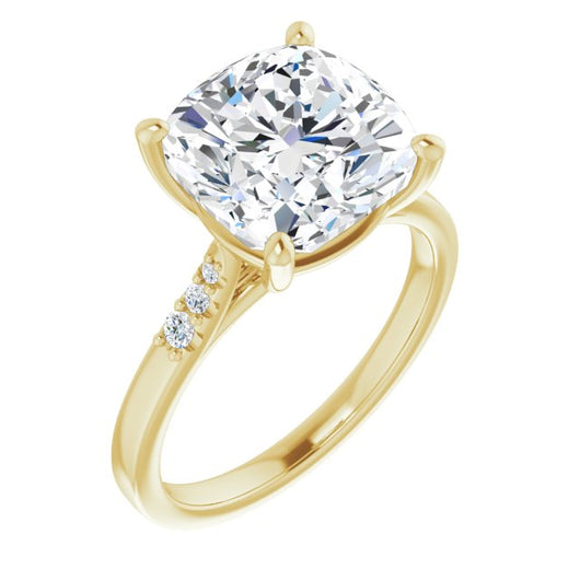 10K Yellow Gold Customizable 7-stone Cushion Cut Cathedral Style with Triple Graduated Round Cut Side Stones