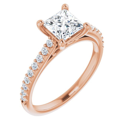 10K Rose Gold Customizable Cathedral-raised Princess/Square Cut Design with Accented Band and Infinity Symbol Trellis Decoration